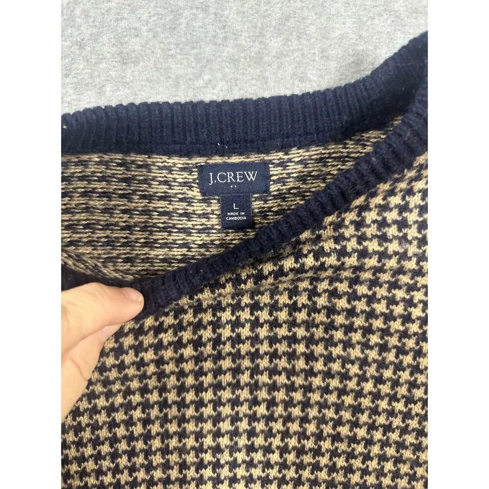 J.Crew Lambswool Houndstooth Crewneck Sweater Men's Large Brown Pullover
